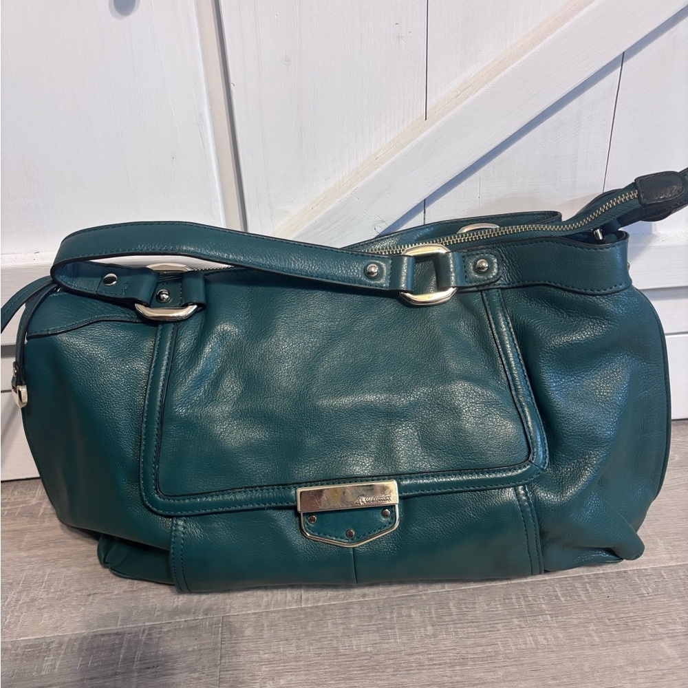 b. makowsky Teal Green Pebbled Leather Crossbody Bag